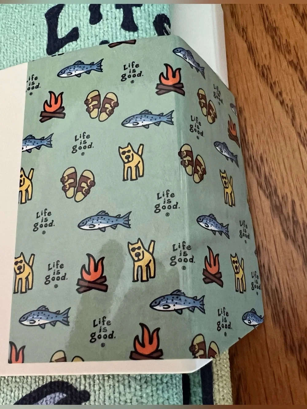 Life Is Good Quick-Dry Towel in Mint Green with Multicolor Camp Icons